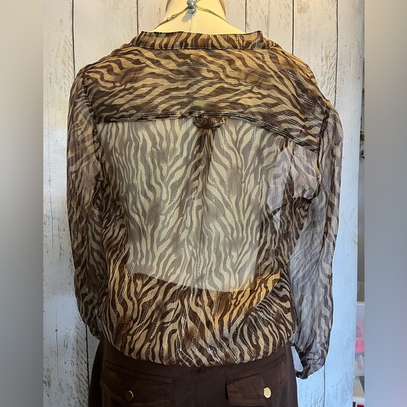 Cache Zebra Print Silk Blend Sheer Blouse Size Small - Picture 6 of 6